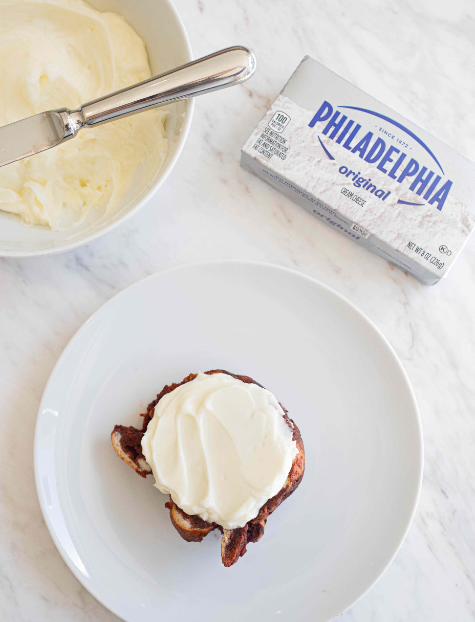 Red Velvet Bagel Bread Pudding with Philly Cream Cheese Schmear